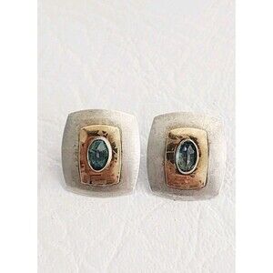 Vintage Holly Yashi Stud Earrings Silver Gold Niobium & Blue Topaz Gemstones